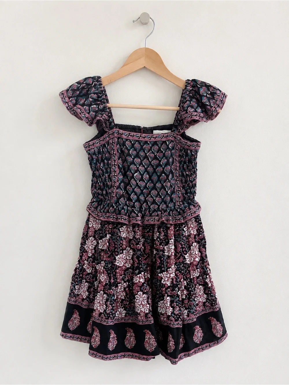 Sea New York Girls Size 6Y Black Floral Smocked Cotton Dress